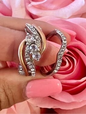 Crystal Accent Two-Tone Women's Ring - Silver & Rose Gold
